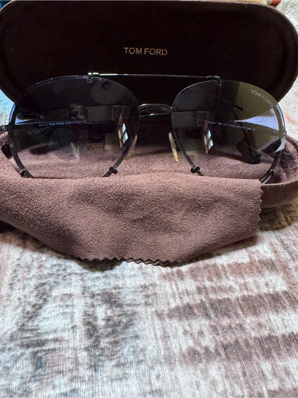 Tom Ford Black Slim Eyeglass Arm with White Logo